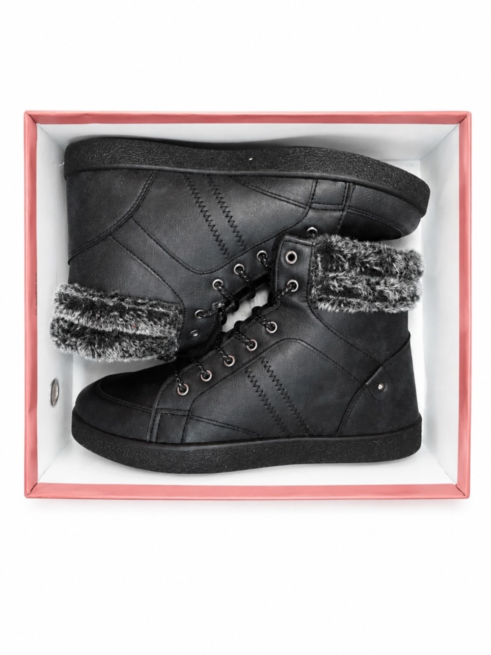 NEW Josiny Black Faux Fur High Top Winter Sneakers Boots Women’s Size 43 w/ Box